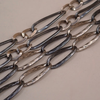 Converted Opera Length 32-Inch Victorian Niello Silver & Rose Gold Vermeil Chain Necklace MB76