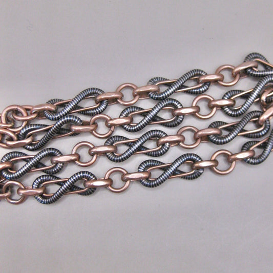 Antique Victorian 800 Silver Niello & 12k Rose Gold Vermeil Pocket Wactch Chain, 18-1/8”inches MBP1