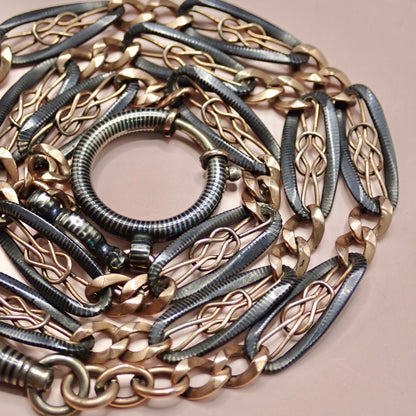 Antique Victorian "Lover's Knot" Open-Work 800 Niello & Rose Gold Vermeil Pocket Wactch Chain, 19-1/8” inches MBP2