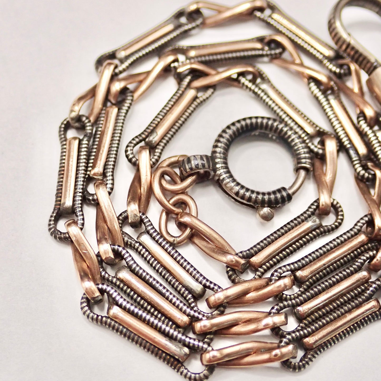 Rare Victorian .800 Silver & 9K Rose Gold Vermeil Niello 15.25” Multi-Way Chain MBP3