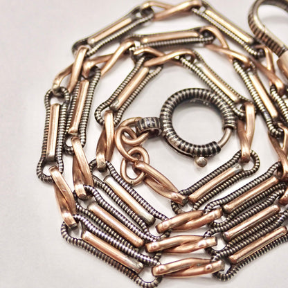 Rare Victorian .800 Silver & 9K Rose Gold Vermeil Niello 15.25” Multi-Way Chain MBP3