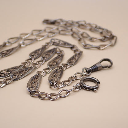 Converted Antique Victorian Niello & Silver Chain Necklace MB90