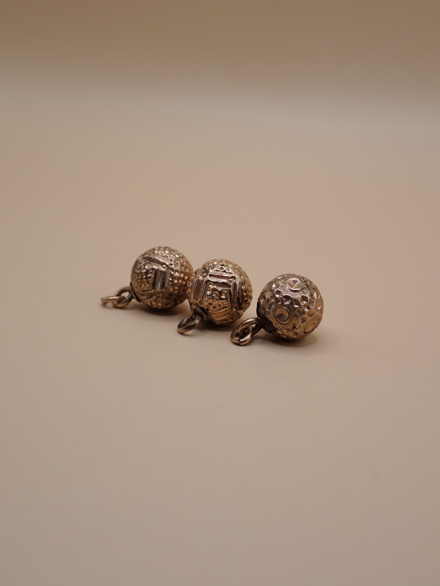 Curated Trio of Antique Victorian Bright-Cut Gold "Orb" Charms