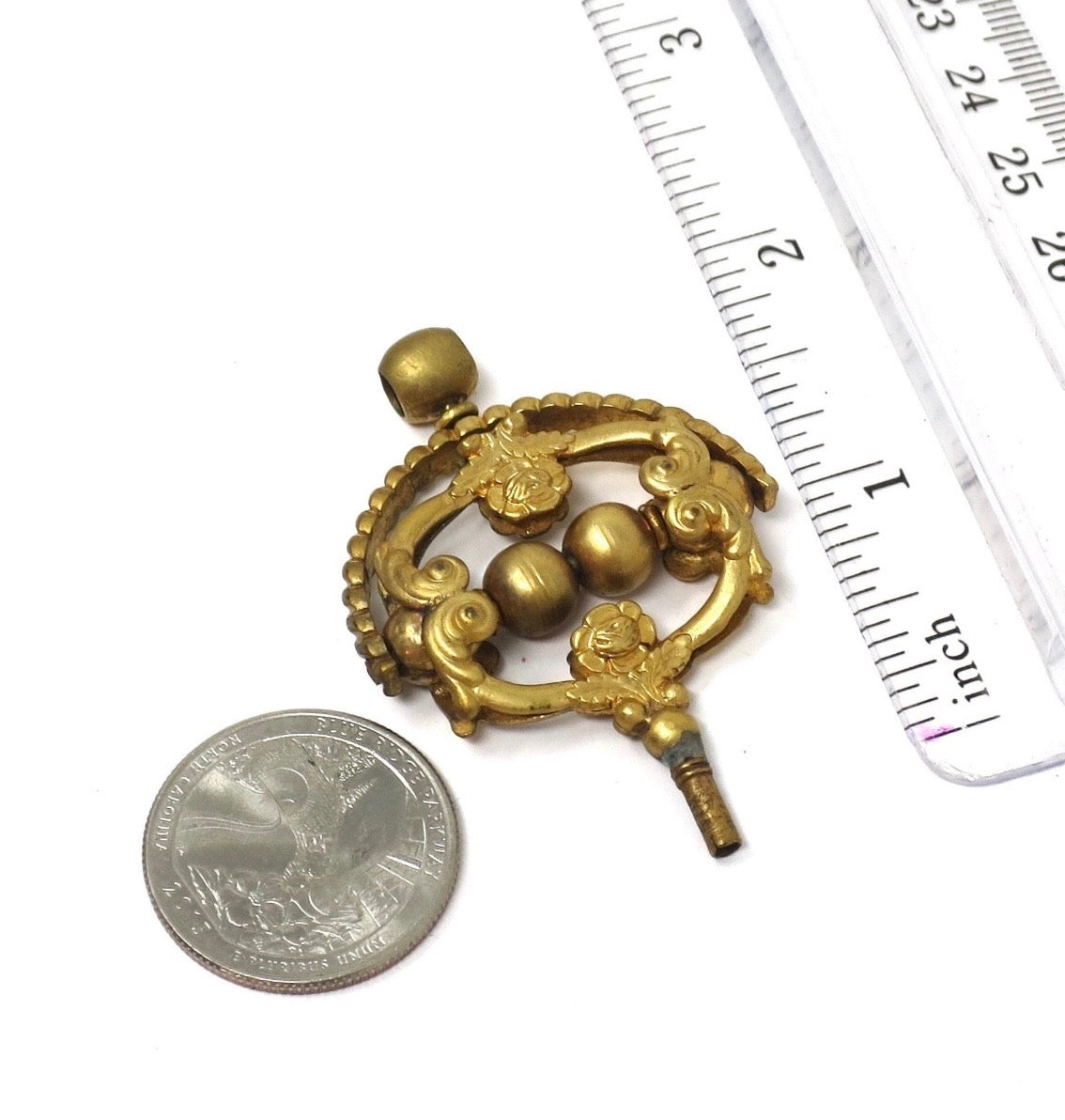 Antique Victorian 10k Rolled Gold Floral Spinner Watch Key