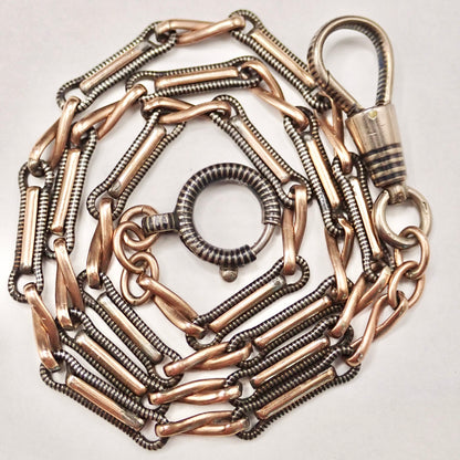 Rare Victorian .800 Silver & 9K Rose Gold Vermeil Niello 15.25” Multi-Way Chain MBP3