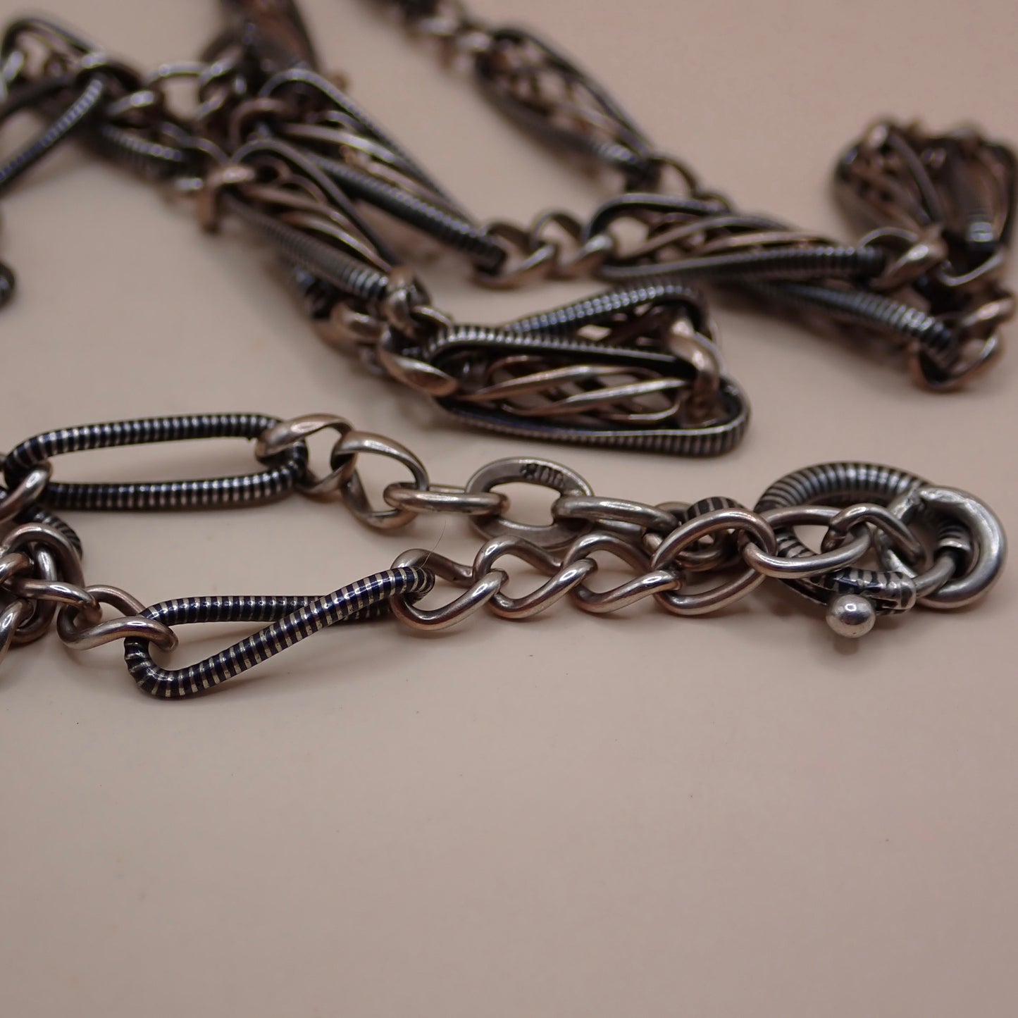 Converted Antique "Grand Sautoir" Victorian Niello & Rose Gold Vermeil Chain Necklace MB87