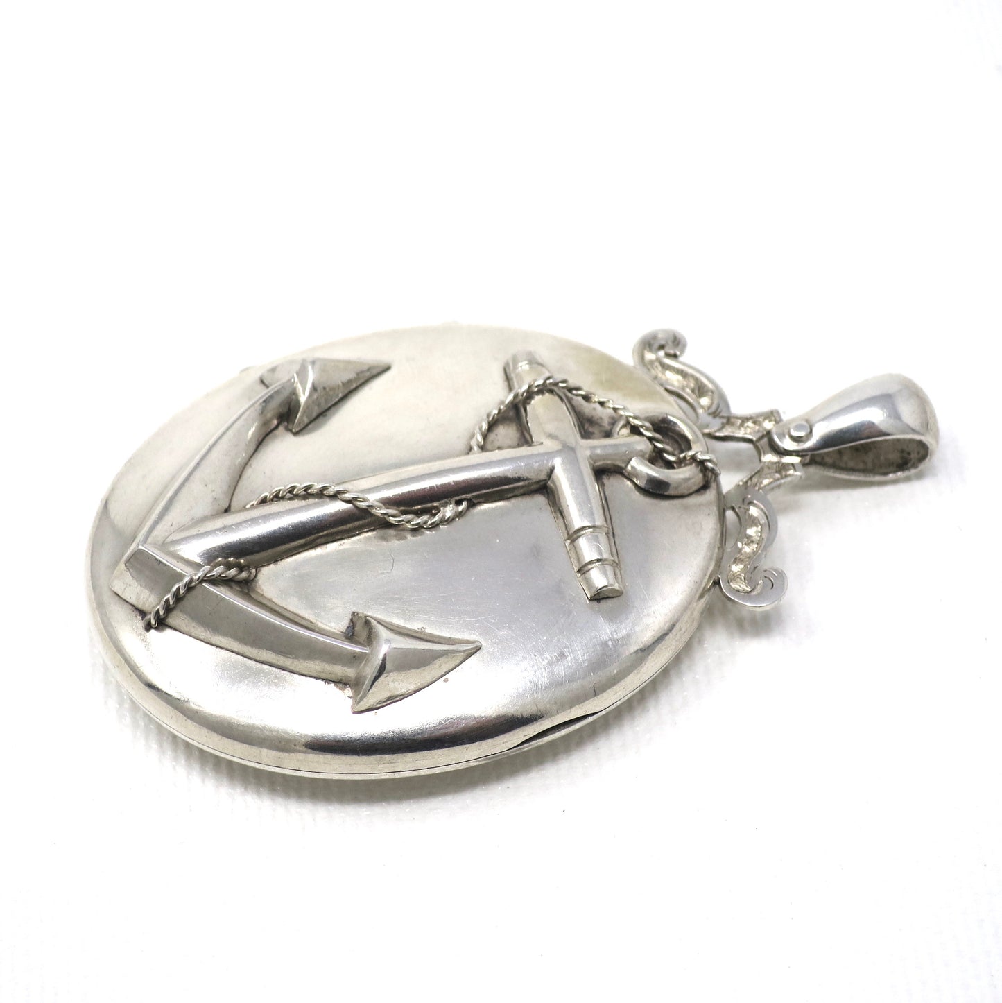 Antique Victorian Sterling Silver Anchor Oval Locket Pendant