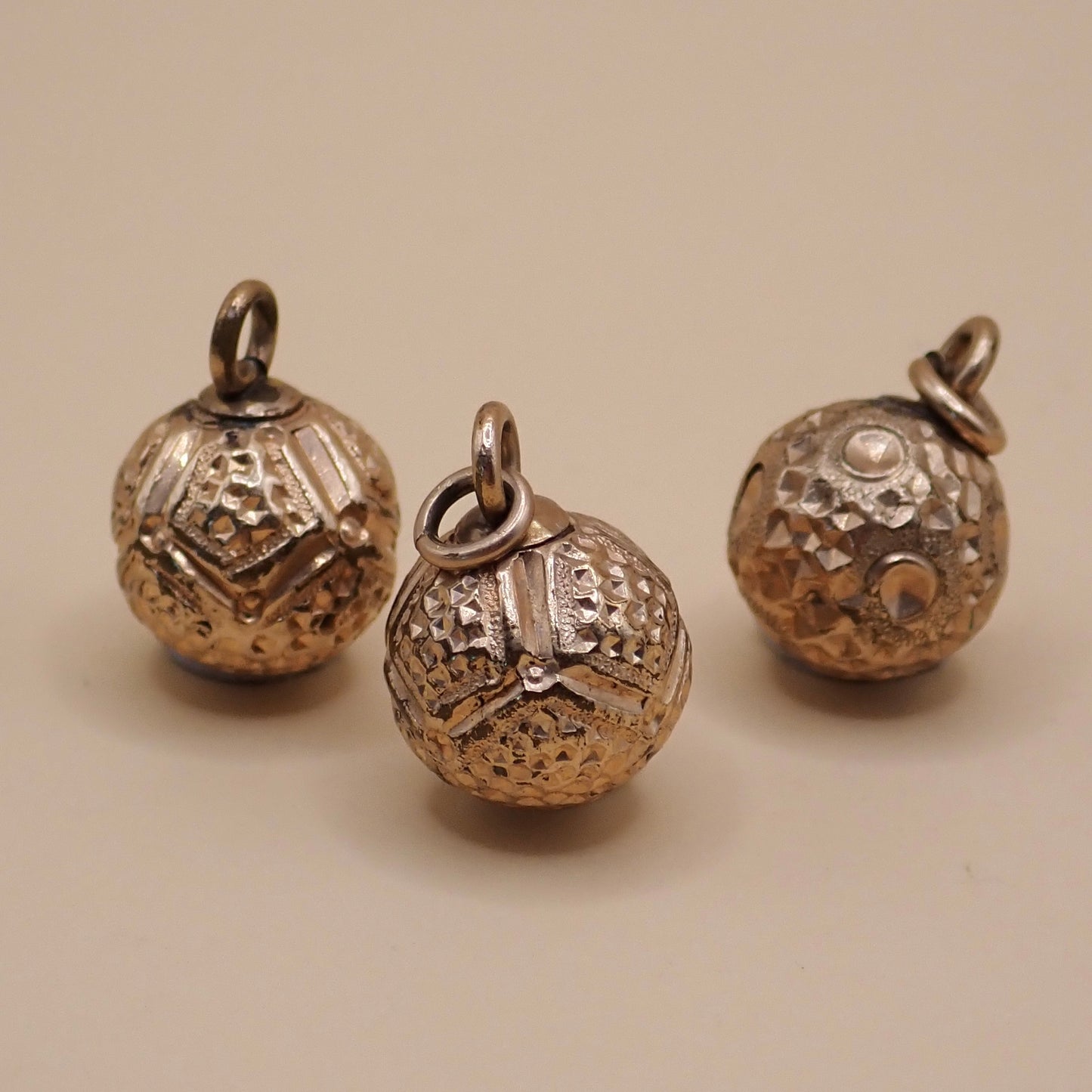 Curated Trio of Antique Victorian Bright-Cut Gold "Orb" Charms