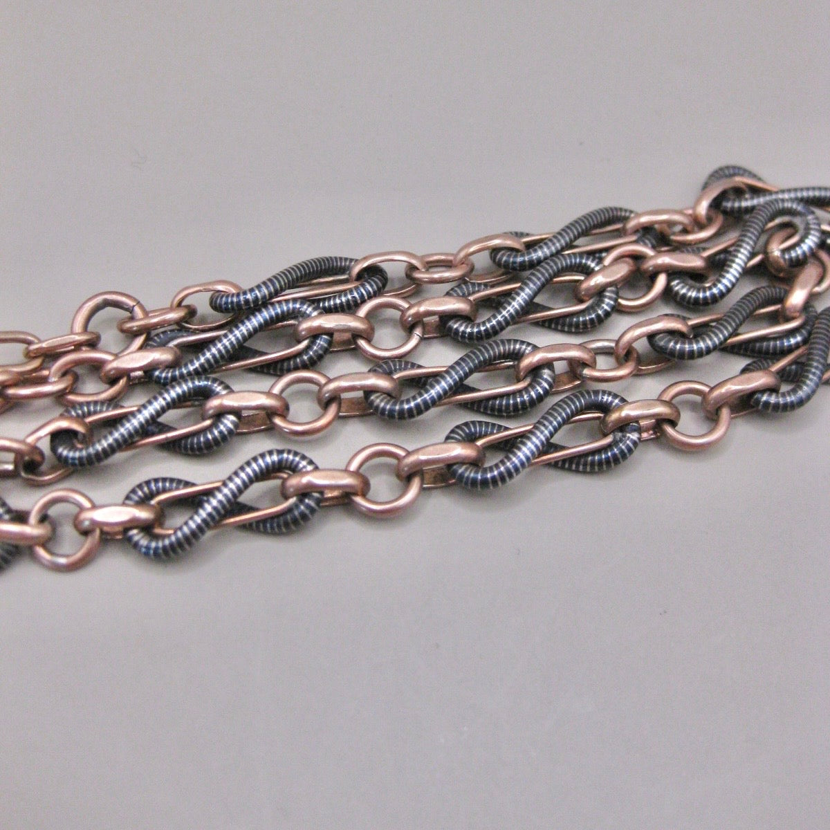 Antique Victorian 800 Silver Niello & 12k Rose Gold Vermeil Pocket Wactch Chain, 18-1/8”inches MBP1