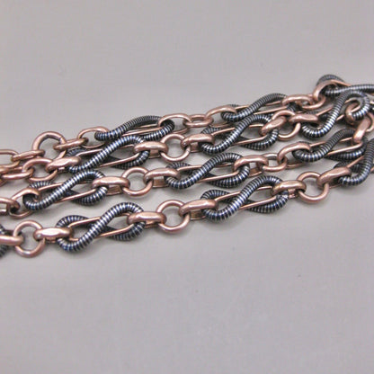 Antique Victorian 800 Silver Niello & 12k Rose Gold Vermeil Pocket Wactch Chain, 18-1/8”inches MBP1