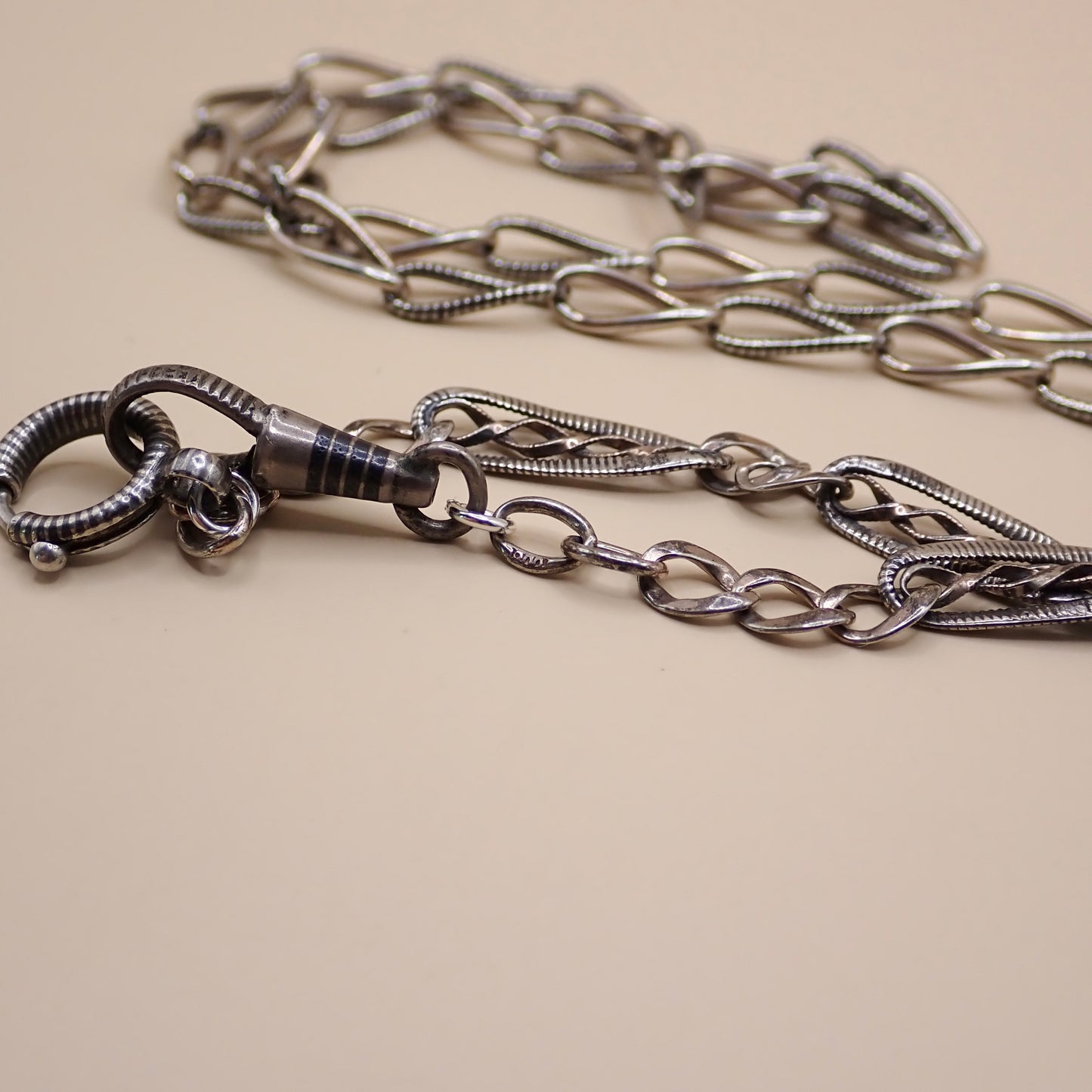 Converted Antique Victorian Niello & Silver Chain Necklace MB90