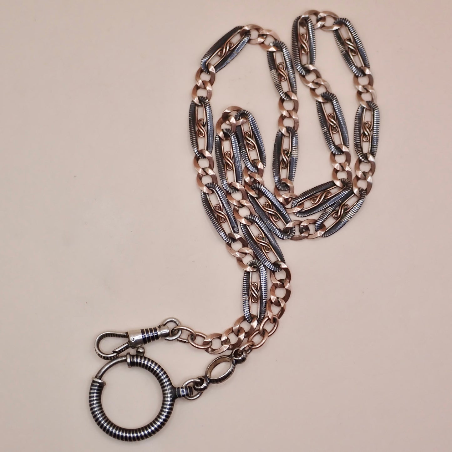 Antique Victorian "S-Scroll" Niello & 12k Rose Gold Chain Necklace MB82