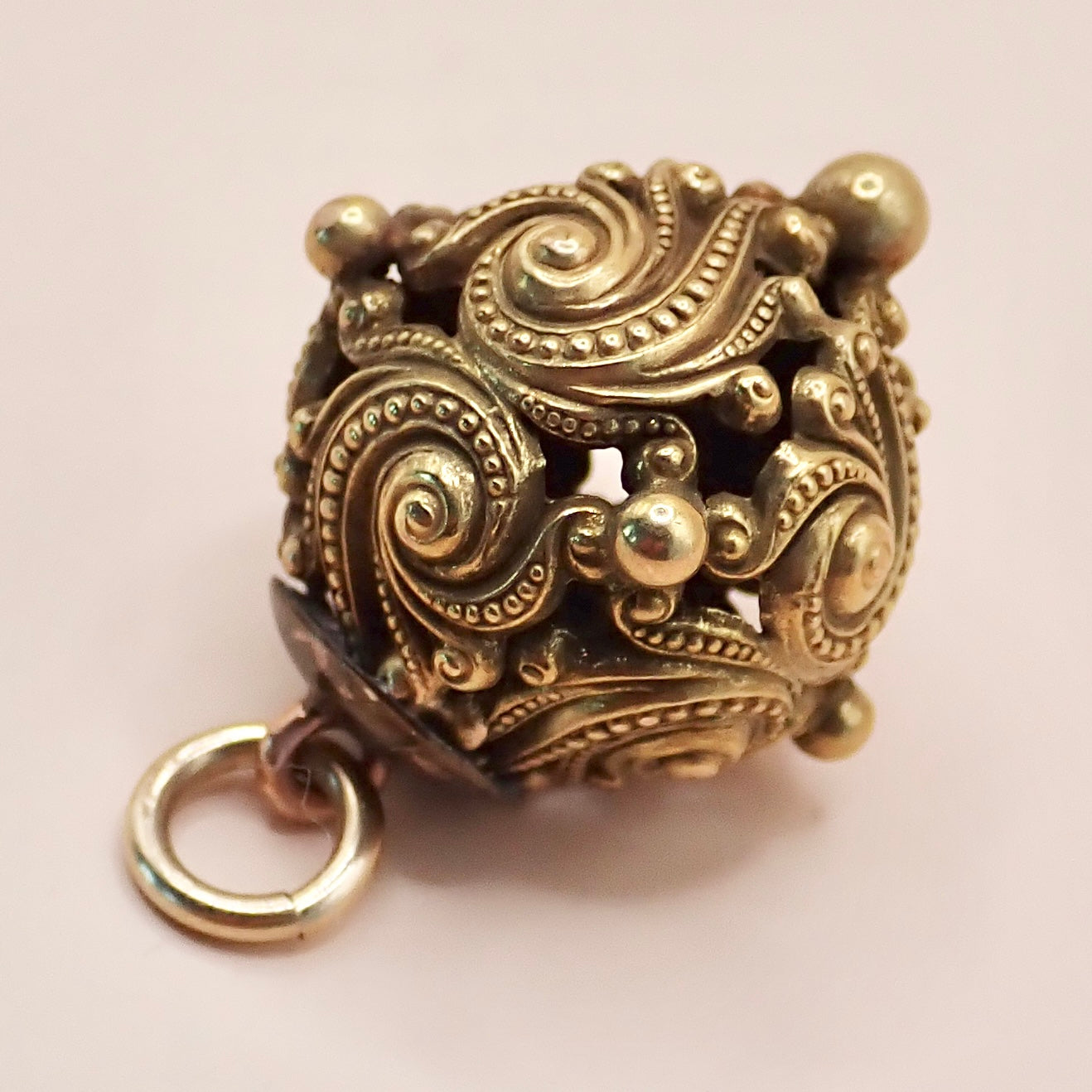 Antique Victorian Rococo Revival 14K "Swirling Scroll" Orb Charm ✨
