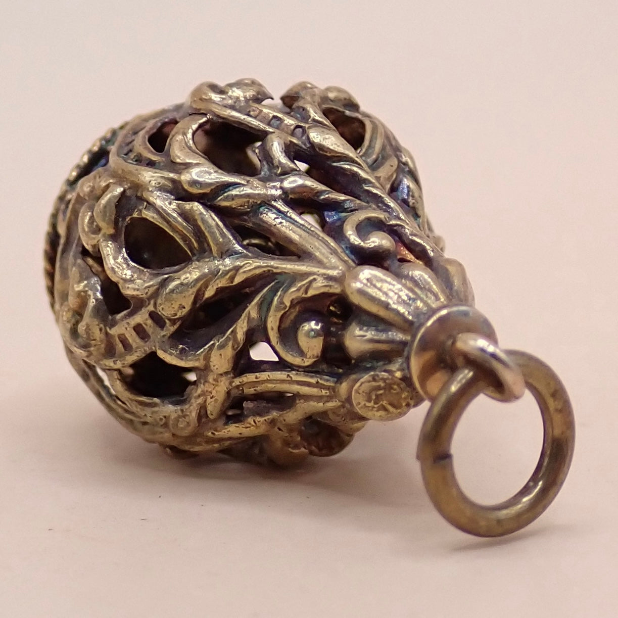 Rare Victorian 14K Gold "Lantern" Filigree Cage Charm with Honey Citrine