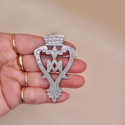 Rare 19th Century Scottish Sterling Silver Crowned Luckenbooth “Grand” Brooch Pin