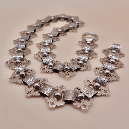 Antique Victorian Sterling Silver "Apostle" Motif Grand Collar Book Chain Necklace