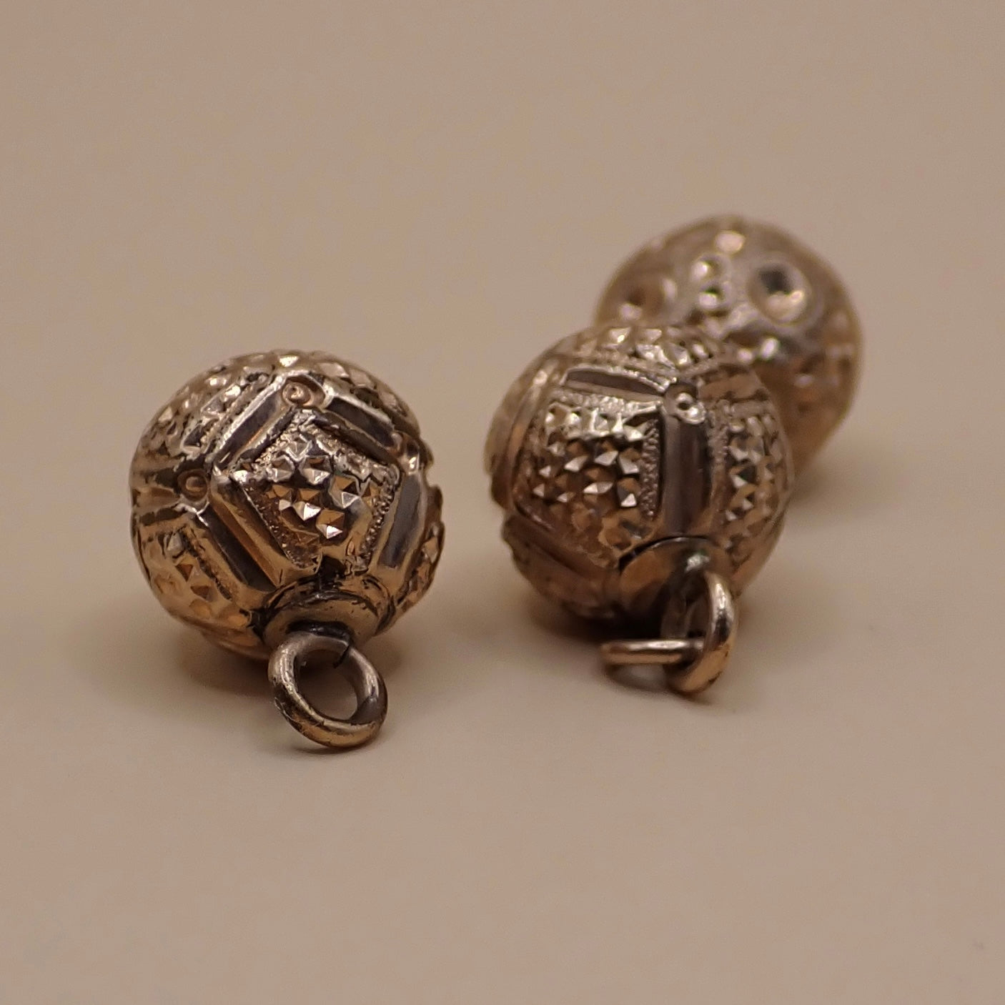 Curated Trio of Antique Victorian Bright-Cut Gold "Orb" Charms