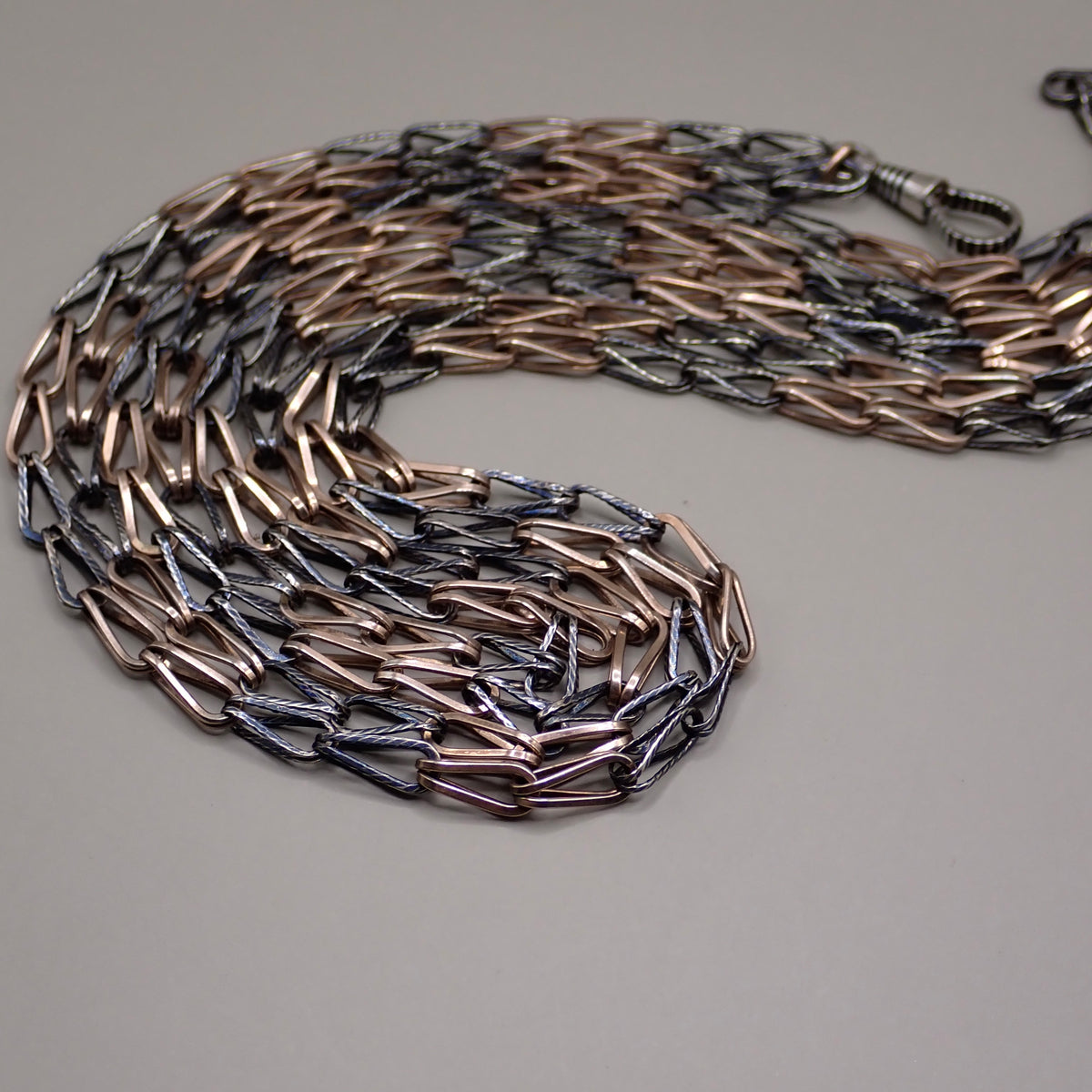 Antique Victorian Niello & Rose Gold Gilt Long Guard Chain Necklace, 59.5" inches, 26.1g MB102