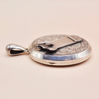 Antique 1879 Sterling Silver Victorian "Belt Buckle& Snowdrop" Locket Pendant