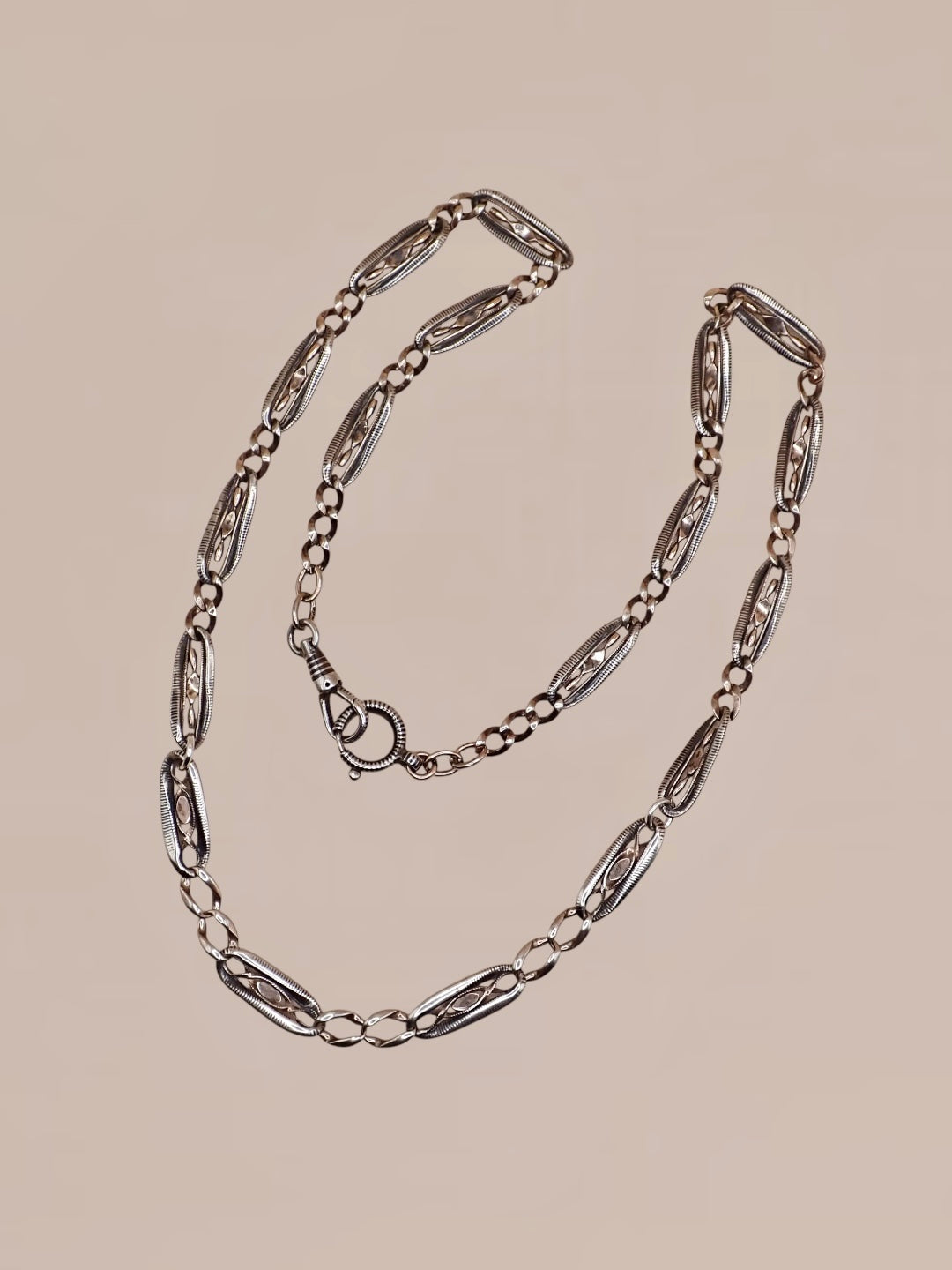 Antique Victorian Niello & Rose Gold 20.5” Long-Length Chain Necklace MB86