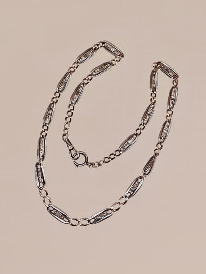 Antique Victorian Niello & Rose Gold 20.5” Long-Length Chain Necklace MB86