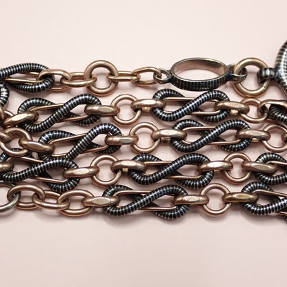 Antique Victorian 800 Silver Niello & 12k Rose Gold Vermeil Pocket Wactch Chain, 18-1/8”inches MBP1