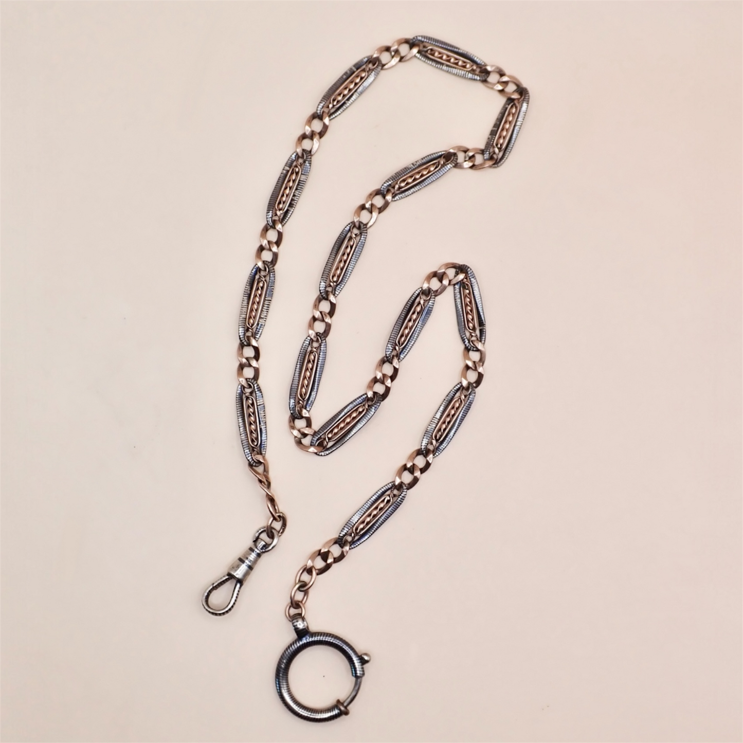 Antique Victorian 12K Rose Gold & "Twisted Vine" Niello Chain Necklace MB88