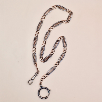 Antique Victorian 12K Rose Gold & "Twisted Vine" Niello Chain Necklace MB88