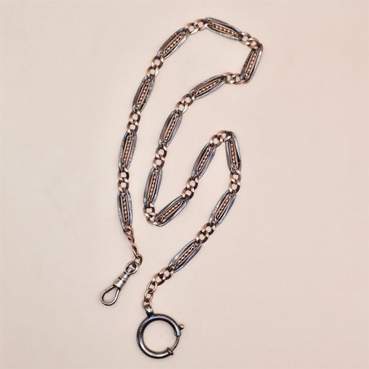 Antique Victorian 12K Rose Gold & "Twisted Vine" Niello Chain Necklace MB88