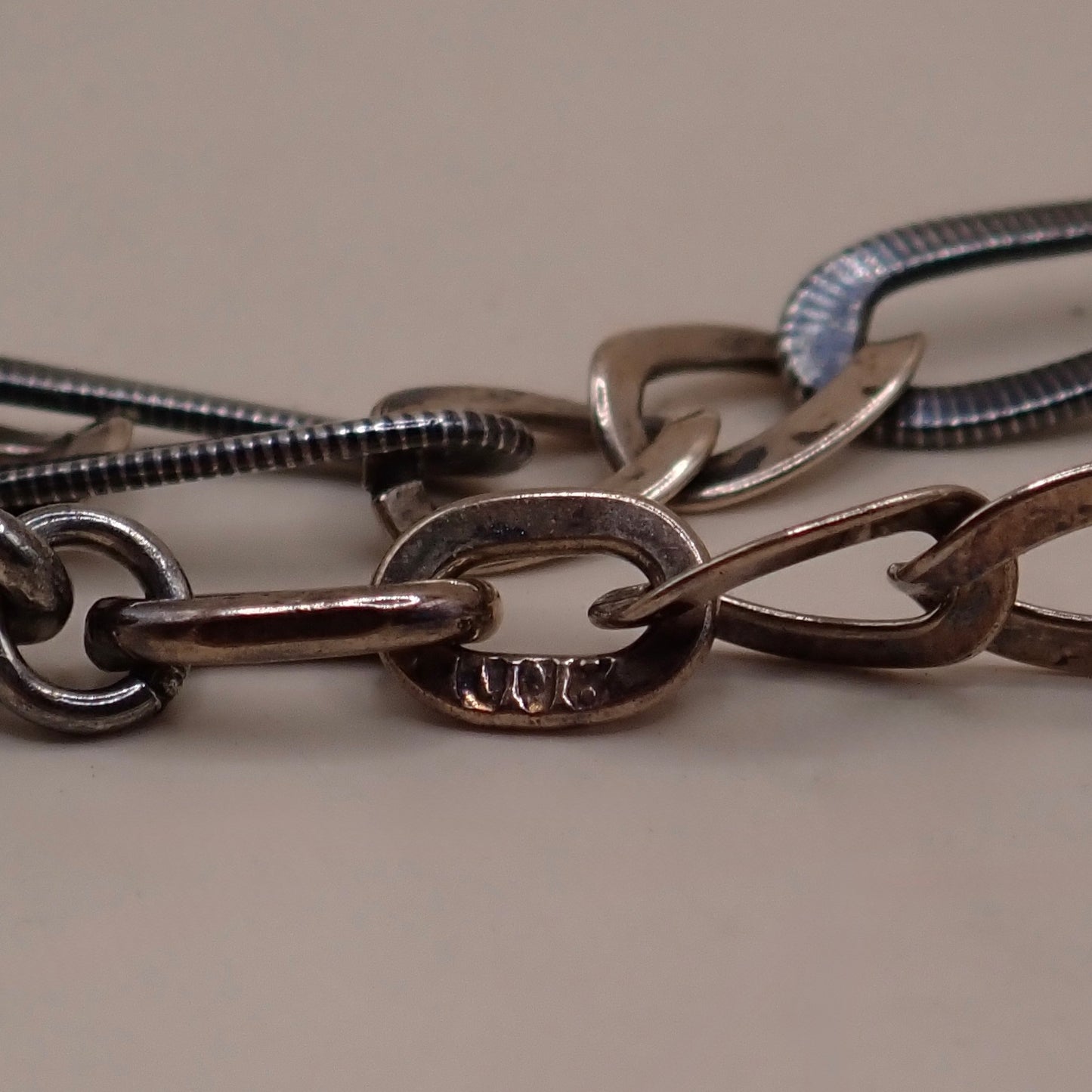 Converted Opera Length 32-Inch Victorian Niello Silver & Rose Gold Vermeil Chain Necklace MB76