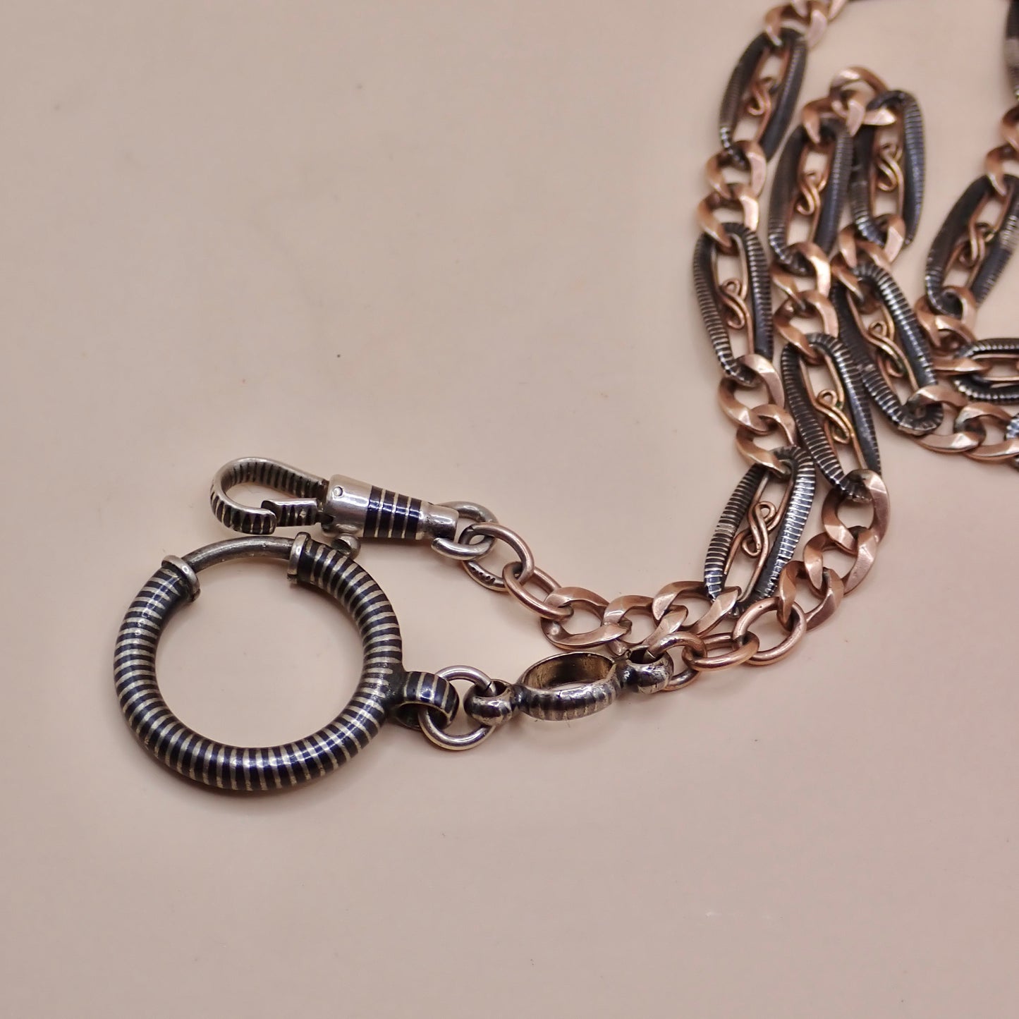 Antique Victorian "S-Scroll" Niello & 12k Rose Gold Chain Necklace MB82