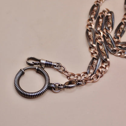 Antique Victorian "S-Scroll" Niello & 12k Rose Gold Chain Necklace MB82