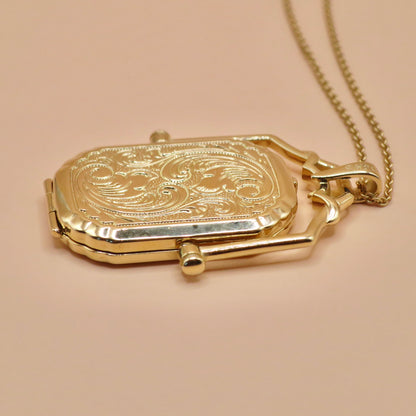 14K Yellow Gold Victorian Style Swivel Photo Locket Pendant