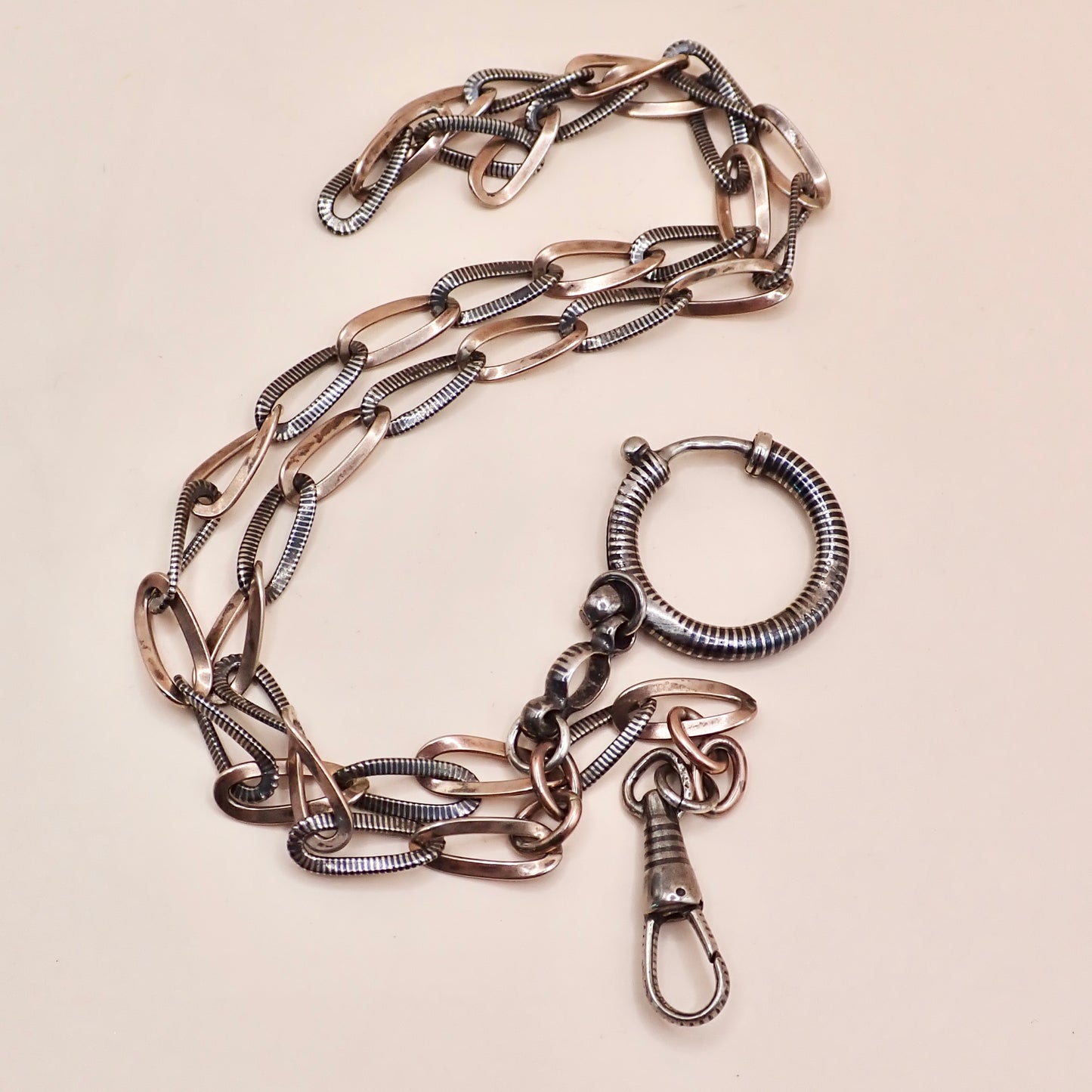 Antique Victorian 9k Rose Gold & Niello Chain Necklace MB89