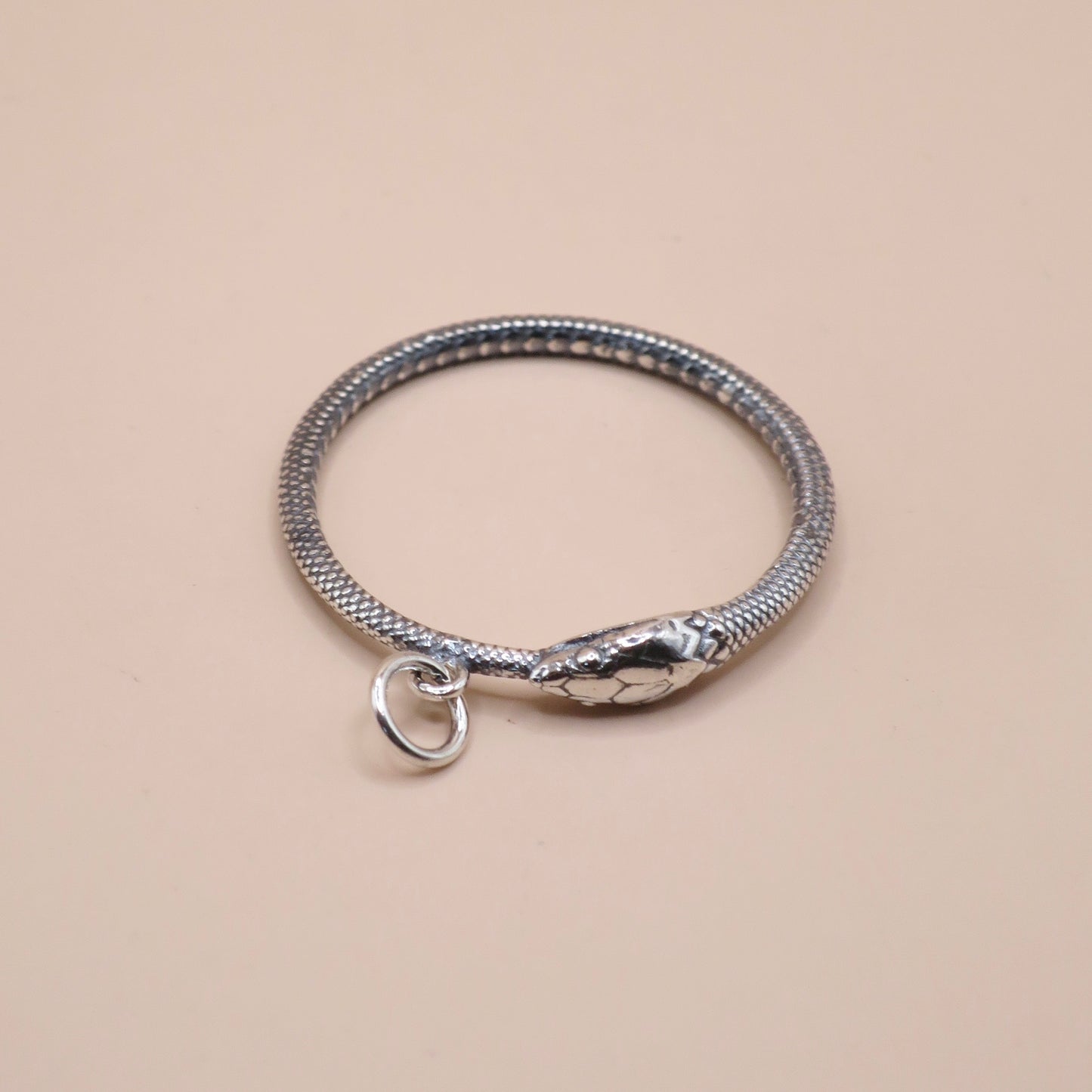 Large Solid 925 Sterling Silver Ouroboros Snake Serpent Ring Charm Necklace