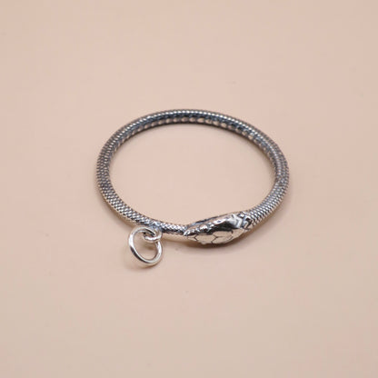 Large Solid 925 Sterling Silver Ouroboros Snake Serpent Ring Charm Necklace