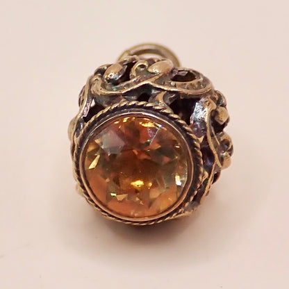 Rare Victorian 14K Gold "Lantern" Filigree Cage Charm with Honey Citrine