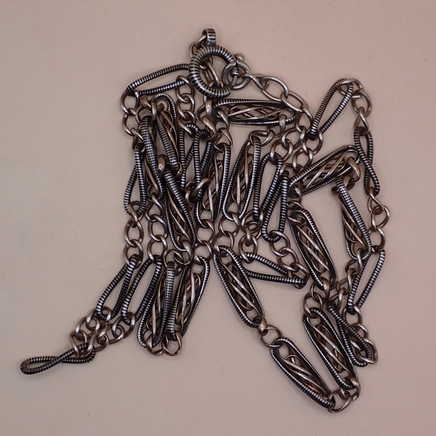 Converted Antique "Grand Sautoir" Victorian Niello & Rose Gold Vermeil Chain Necklace MB87