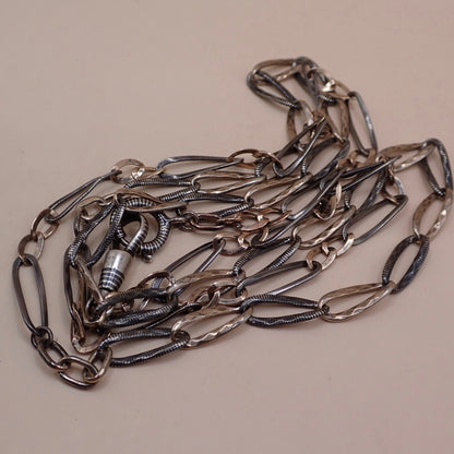 Converted Opera Length 32-Inch Victorian Niello Silver & Rose Gold Vermeil Chain Necklace MB76