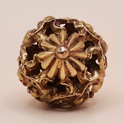 Antique Victorian Revival 14K Yellow Gold Filigree Lantern Cage Pendant