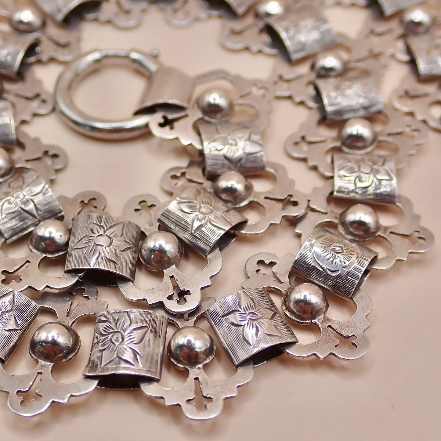 Antique Victorian Sterling Silver "Apostle" Motif Grand Collar Book Chain Necklace