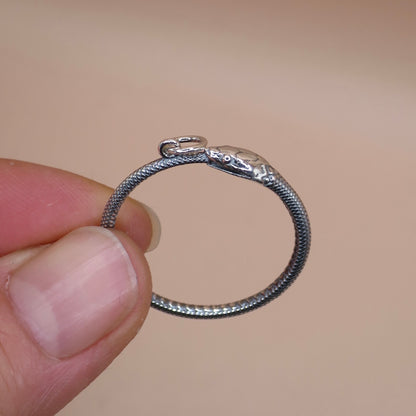 Large Solid 925 Sterling Silver Ouroboros Snake Serpent Ring Charm Necklace