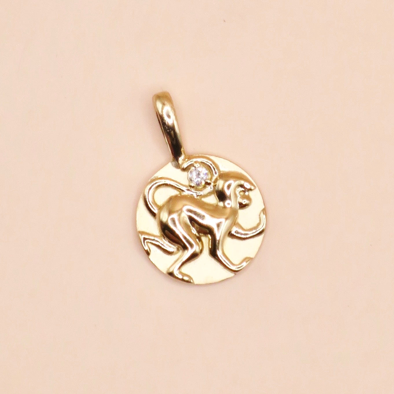 14K Yellow Gold .015 CT Natural Diamond Chinese Zodiac Year of the Monkey Pendant