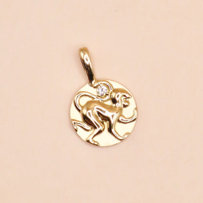 14K Yellow Gold .015 CT Natural Diamond Chinese Zodiac Year of the Monkey Pendant