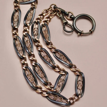 Antique Victorian "Lover's Knot" Open-Work 800 Niello & Rose Gold Vermeil Pocket Wactch Chain, 19-1/8” inches MBP2