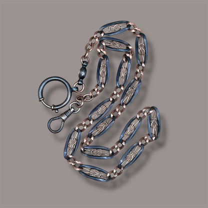 Antique Victorian "Lover's Knot" Open-Work 800 Niello & Rose Gold Vermeil Pocket Wactch Chain, 19-1/8” inches MBP2