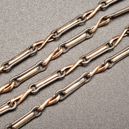 Rare Victorian .800 Silver & 9K Rose Gold Vermeil Niello 15.25” Multi-Way Chain MBP3