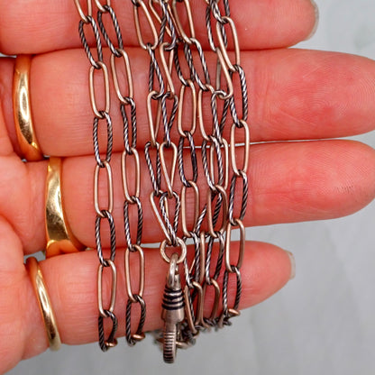 Antique Victorian Niello & Rose Gold Vermeil Long Guard Chain Necklace, 57.5" inches, 20.2g MB101
