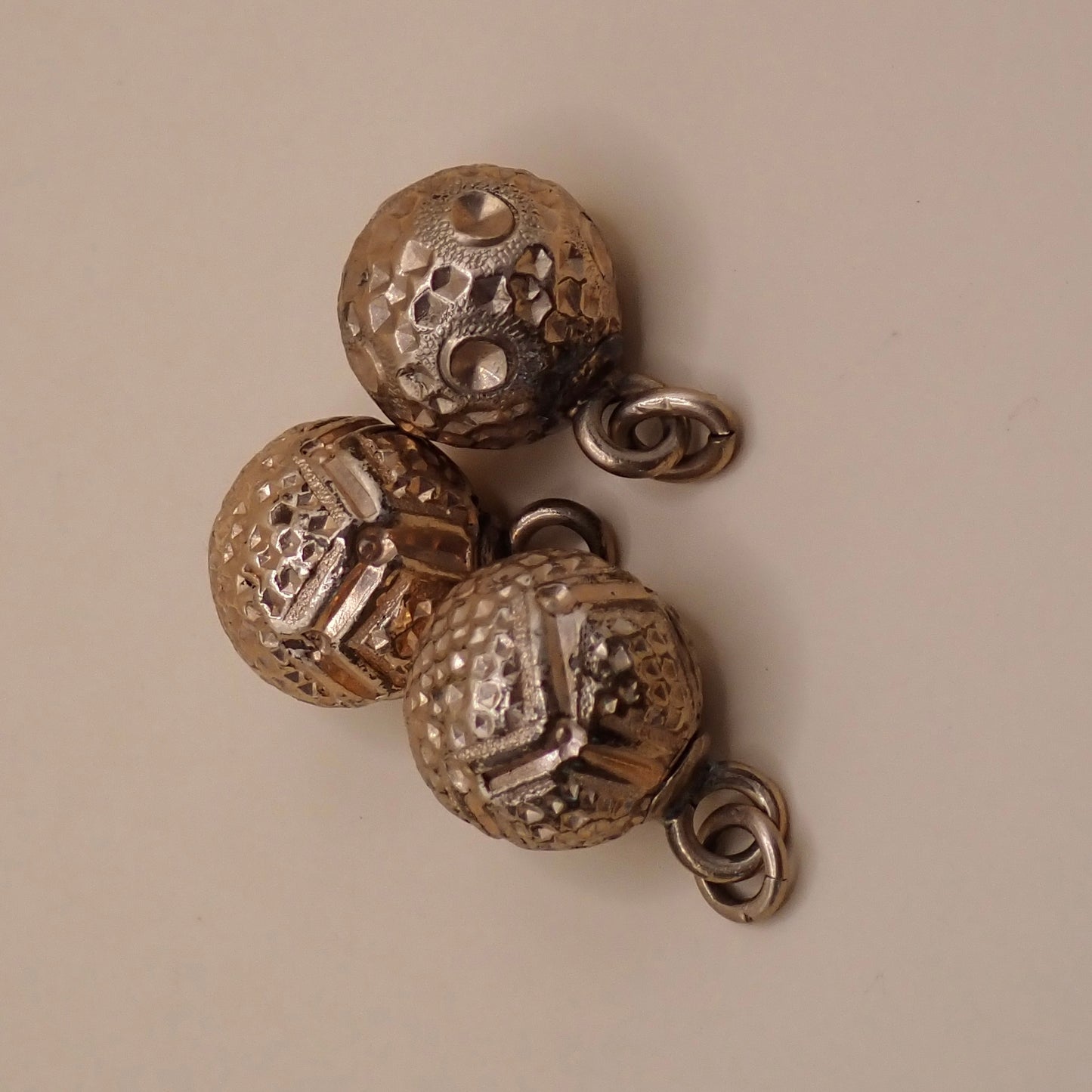 Curated Trio of Antique Victorian Bright-Cut Gold "Orb" Charms