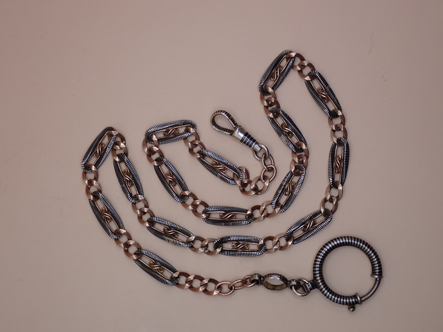 Antique Victorian "S-Scroll" Niello & 12k Rose Gold Chain Necklace MB82
